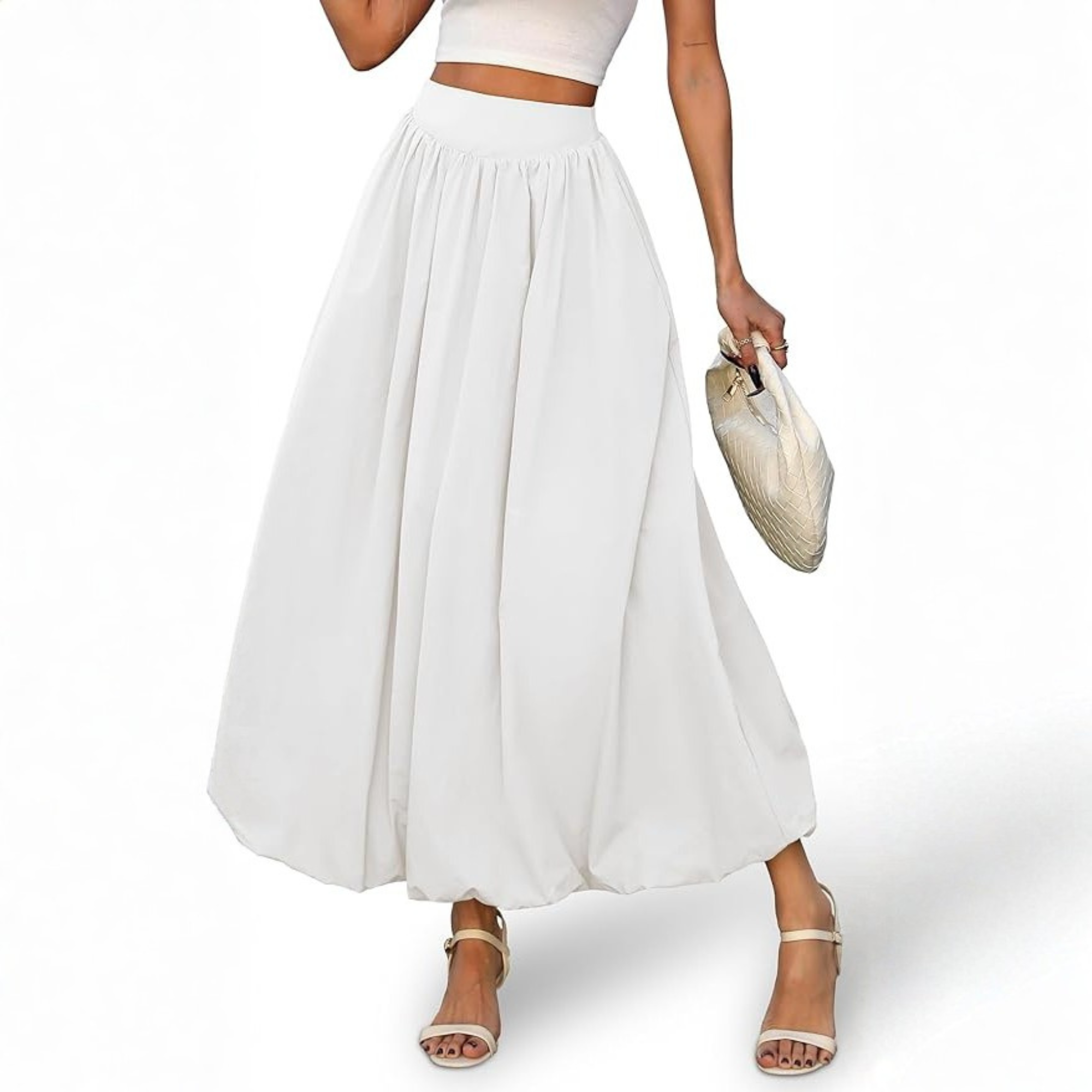 Flowy Bubble Style Maxi Skirt With Elastic For Women