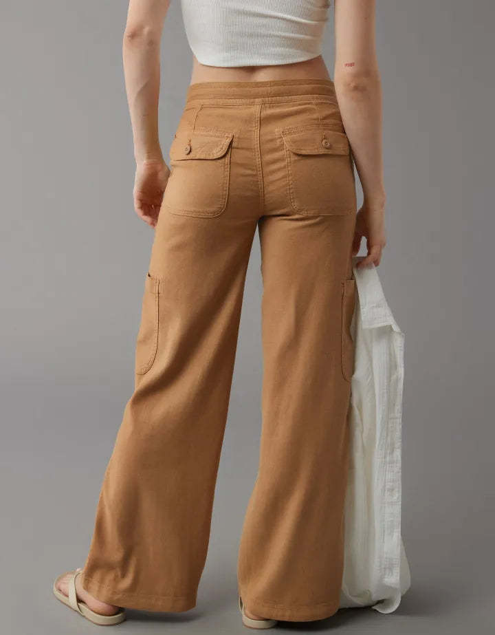Wide Length Linen Blend Cargo Pants