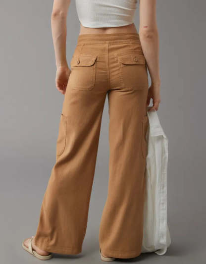 Wide Length Linen Blend Cargo Pants