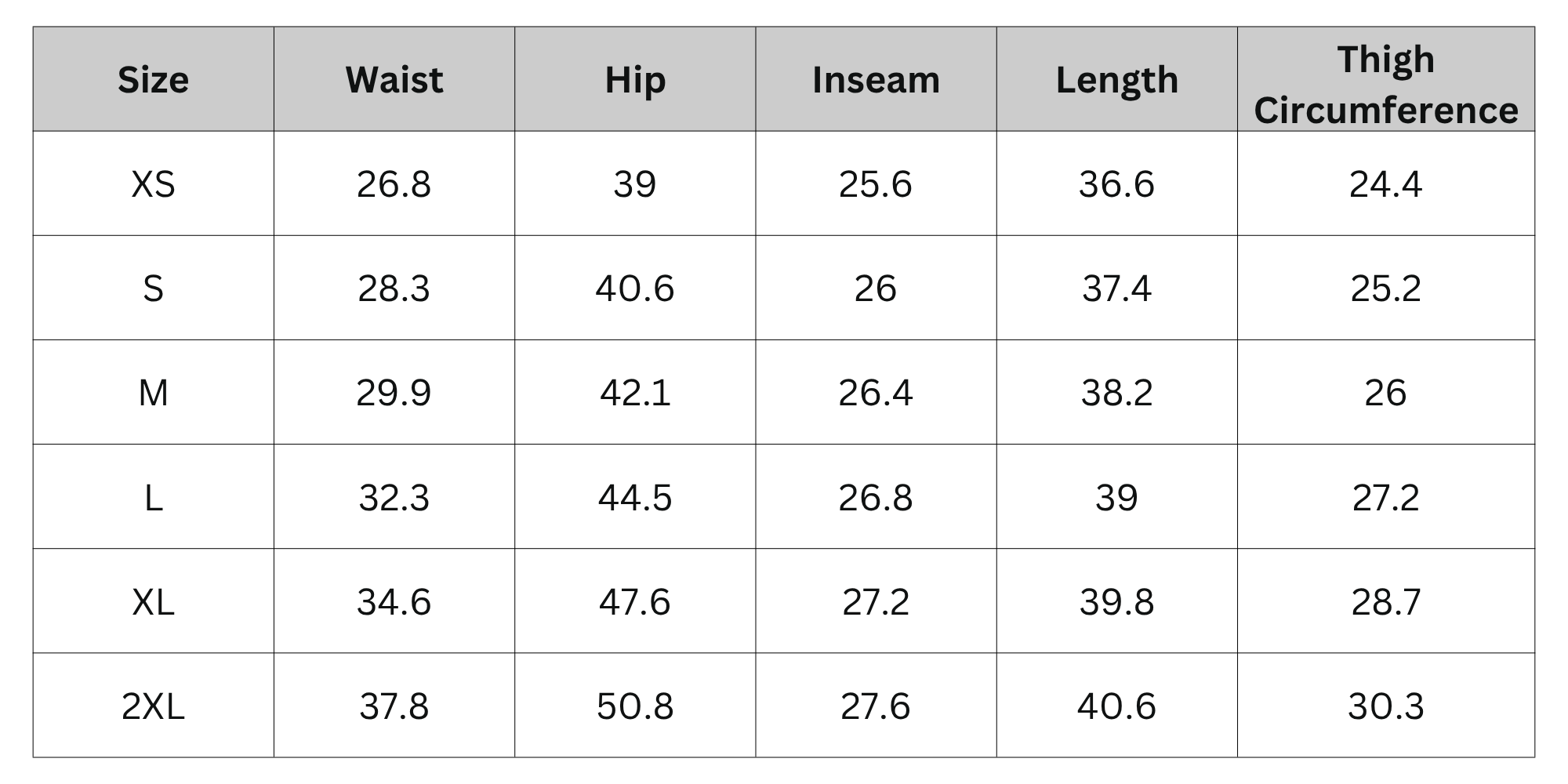 Size Chart