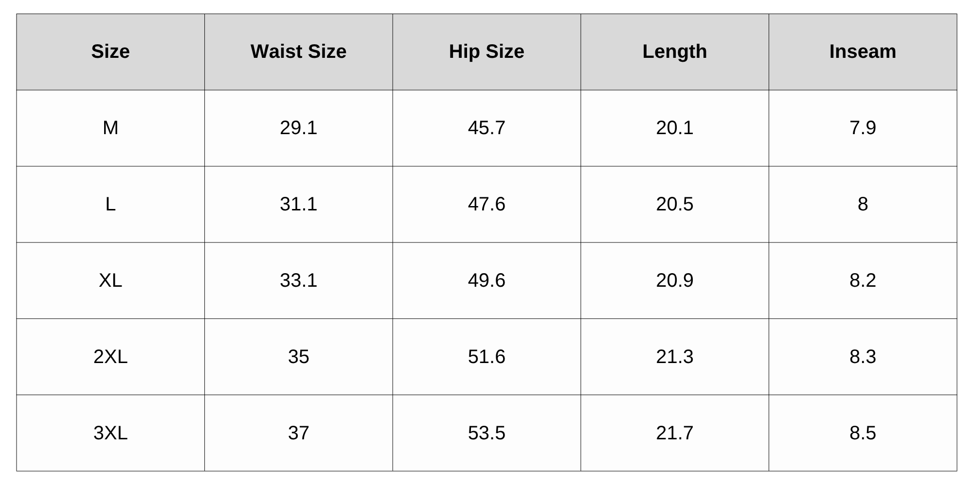 Size Chart