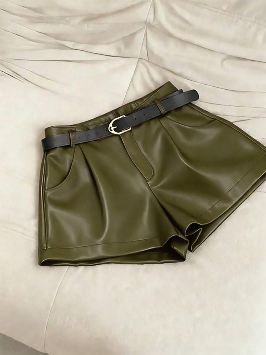 Airaco Women's Summer Fashion Solid Color Shorts - Army Green - View 1
