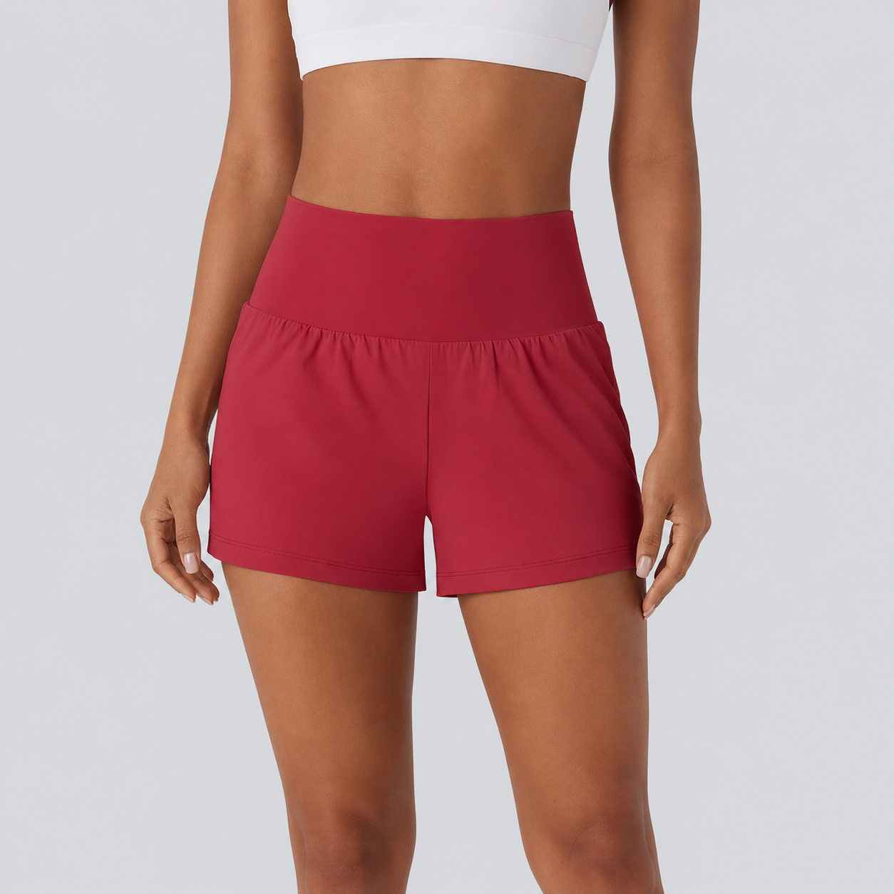 Women High Waisted 2 In 1 Yoga Shorts Set Side Hidden Pocket