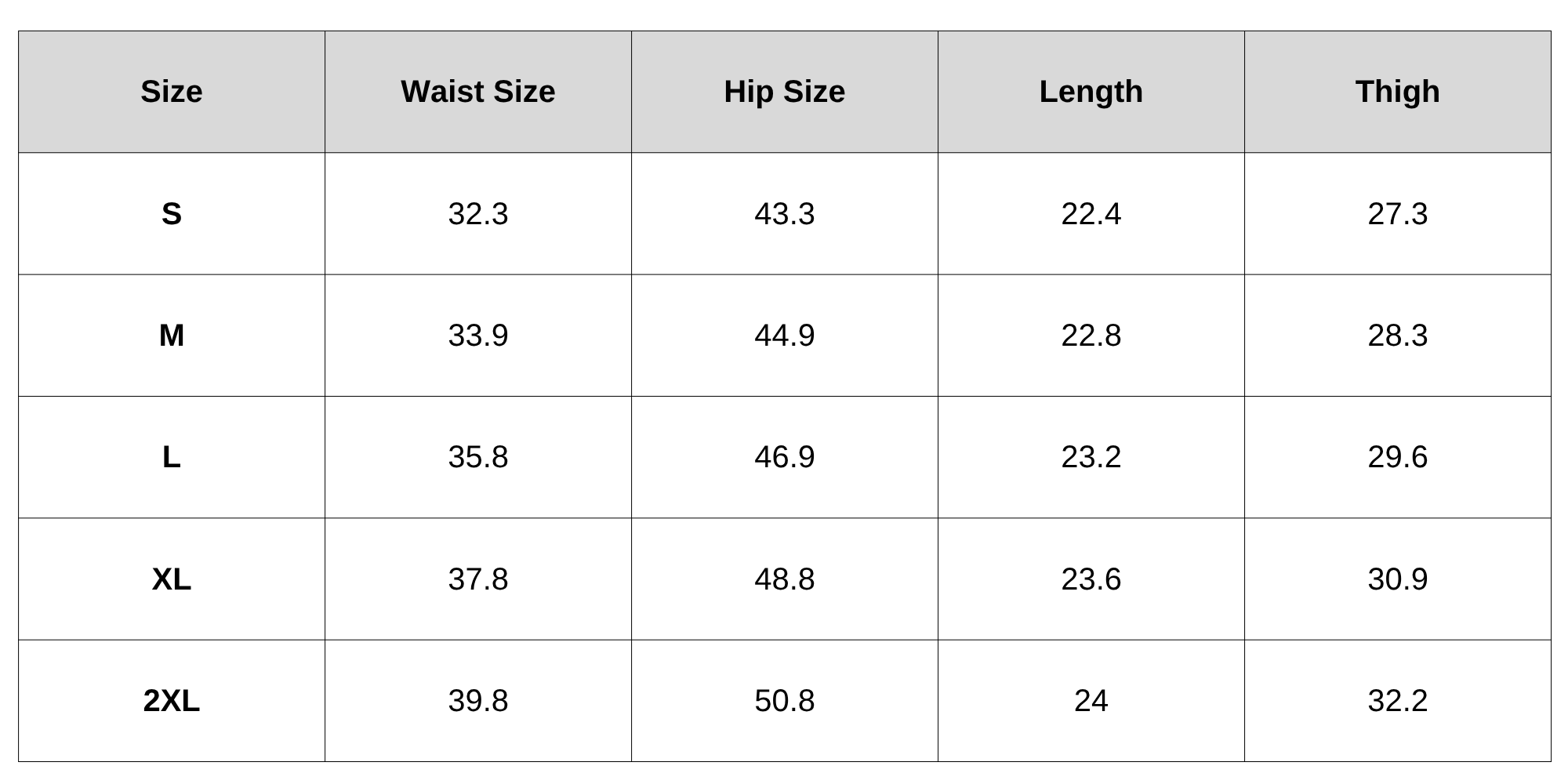 Size Chart