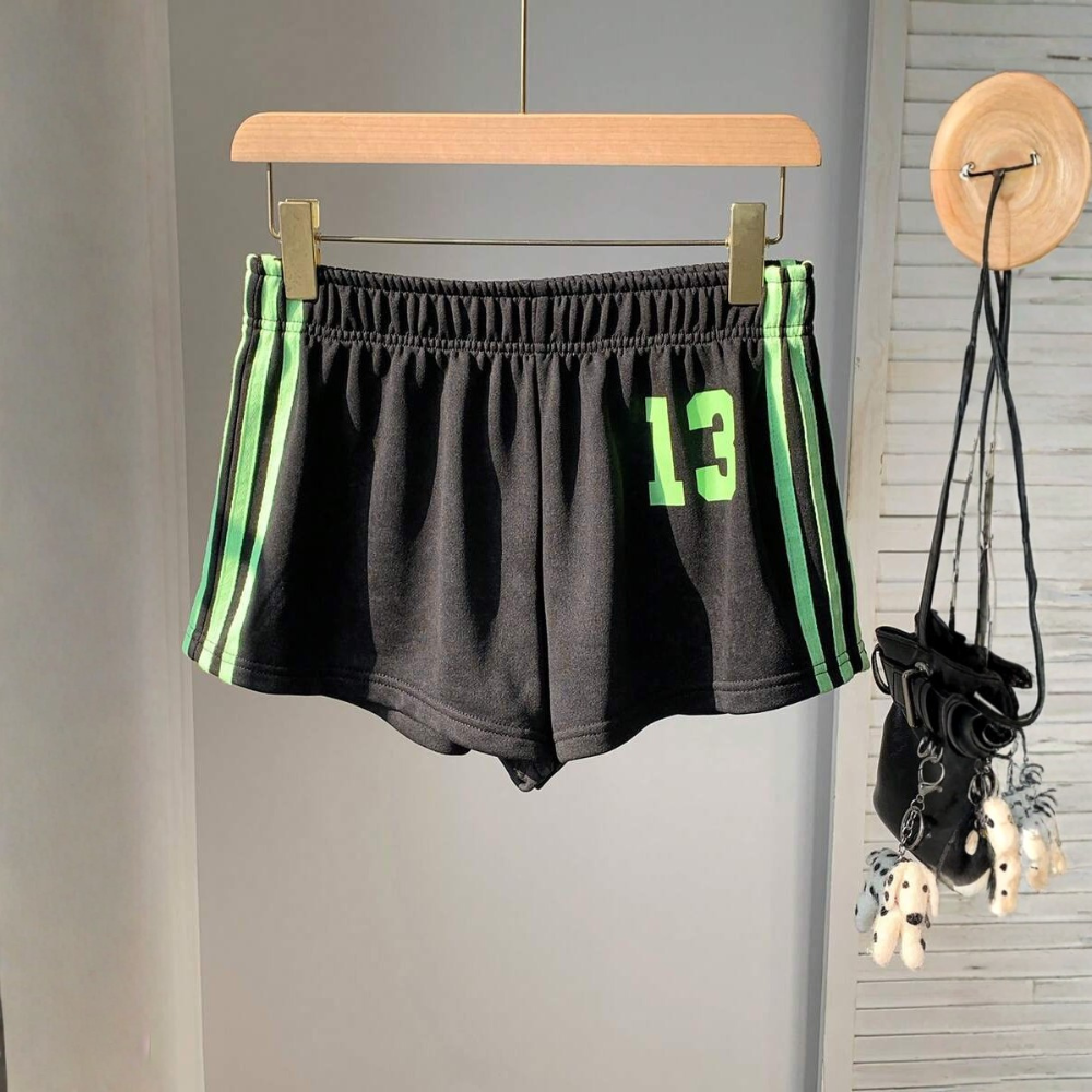 Vintage Washed Knit Cotton Striped Wide Shorts For Women