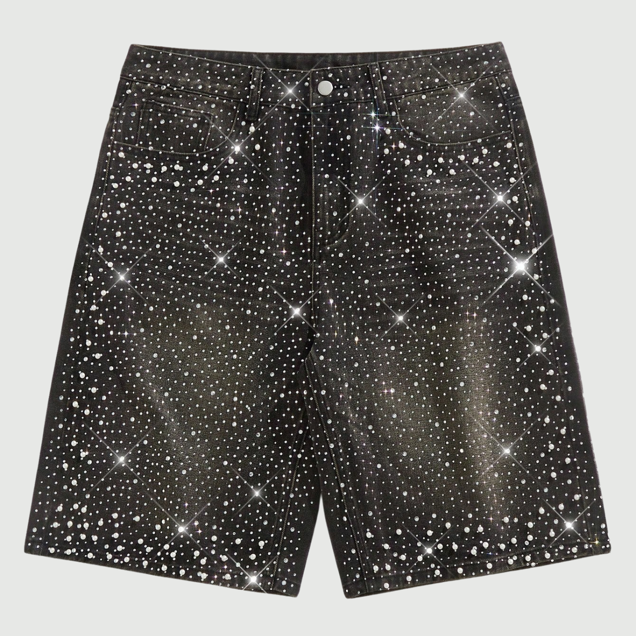 Sparkling Diamond Star Patch Casual Denim Shorts