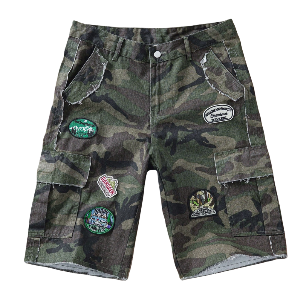 Casual And Camouflage Print Denim Cargo Shorts