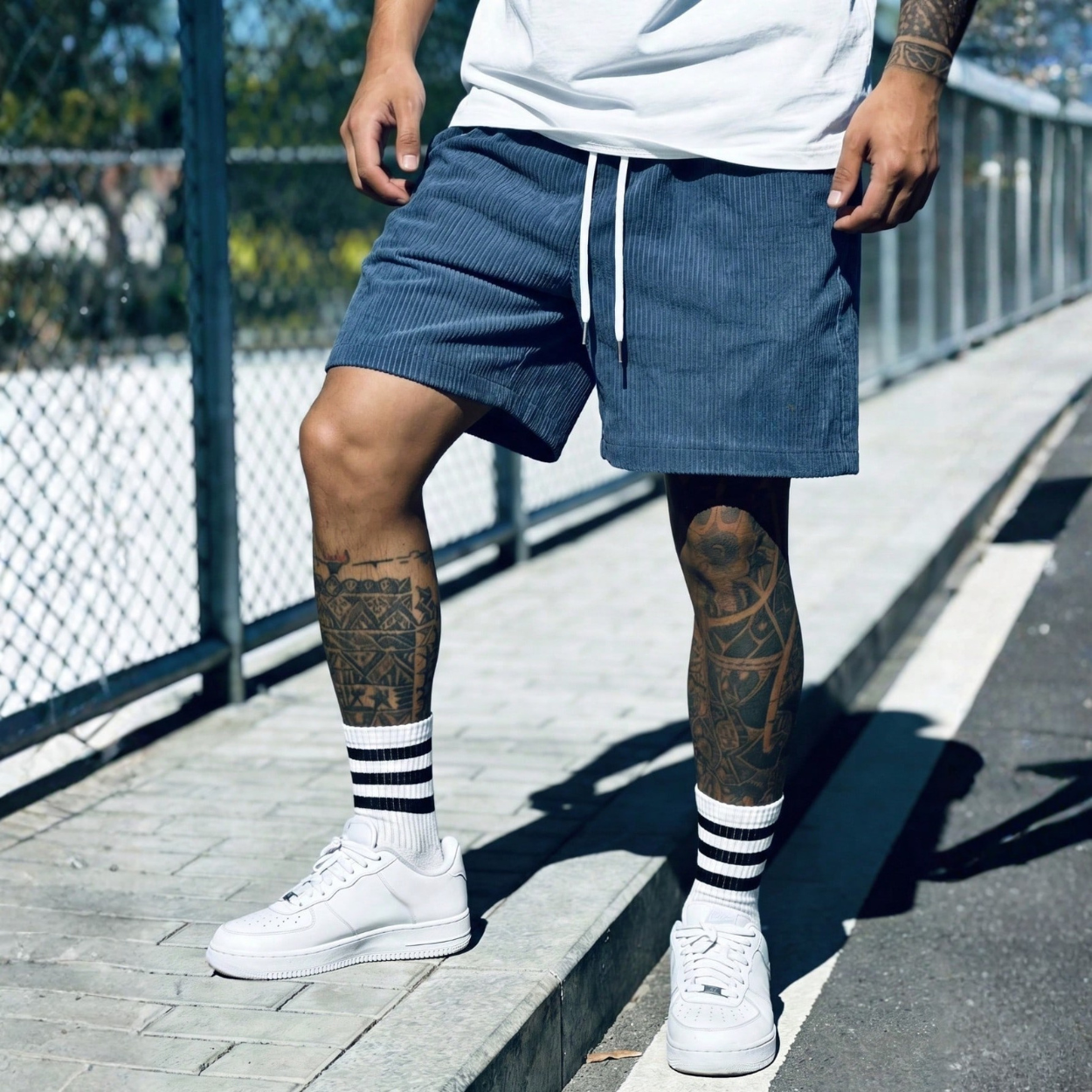 Retro Casual Drawstring Corduroy Shorts For Men