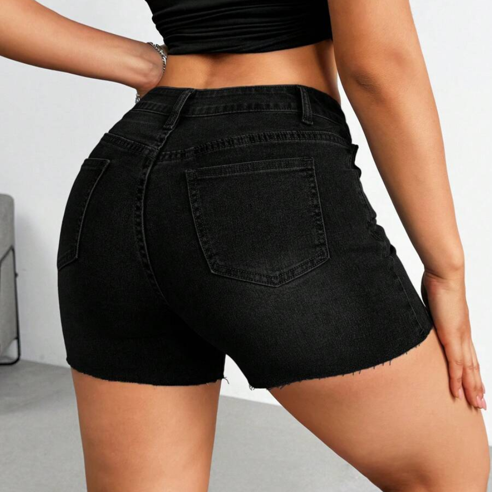 Casual Washed Distressed Skinny Denim Shorts For Women