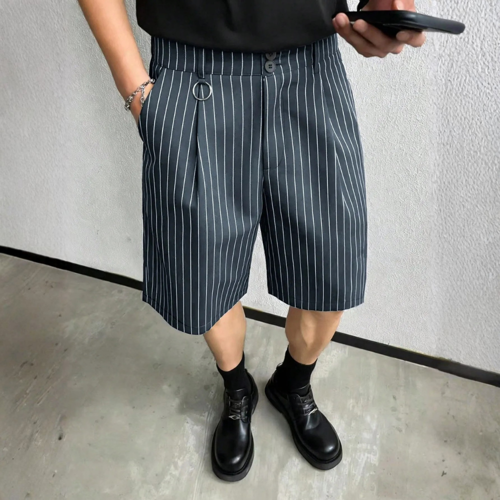 Men’s Striped Pleated Loose Fit Casual Shorts