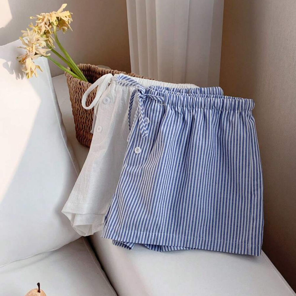 Pack Of 2 Striped Linen Shorts For Women