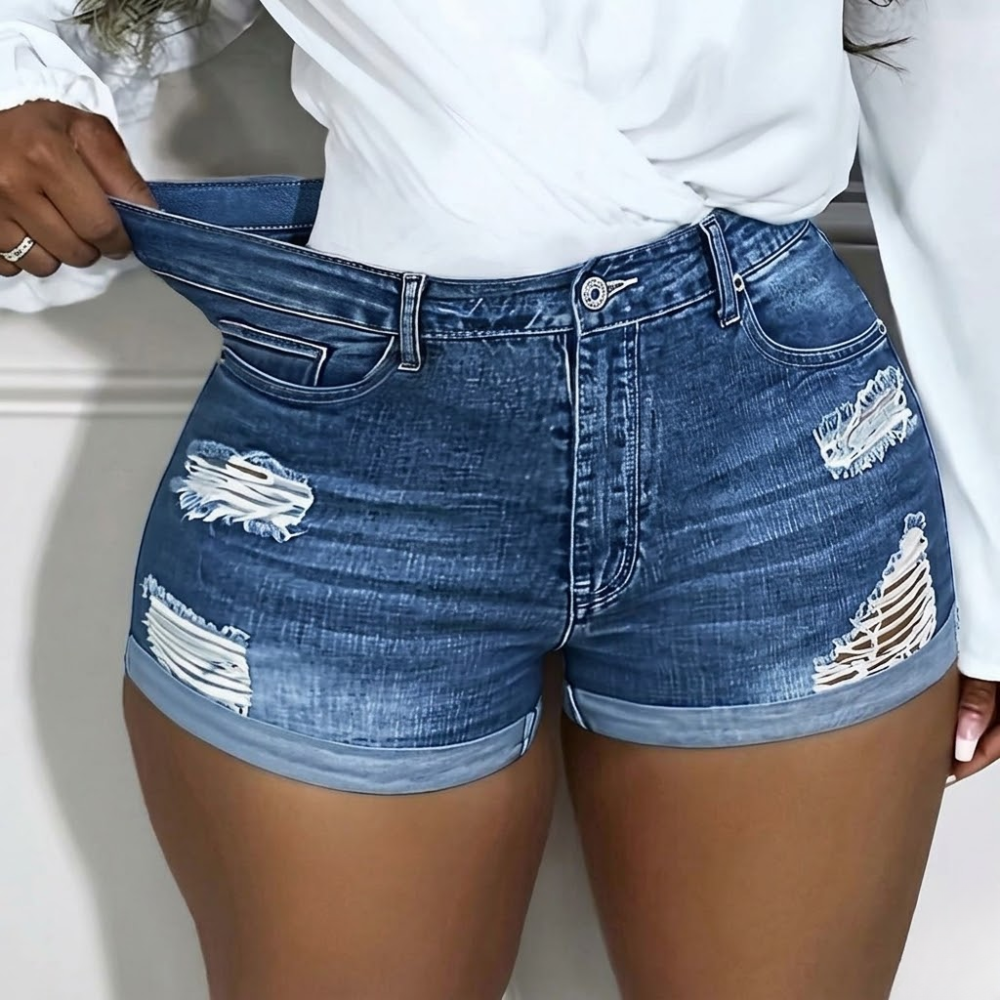 High Rise Stretchy Denim Shorts For Women 