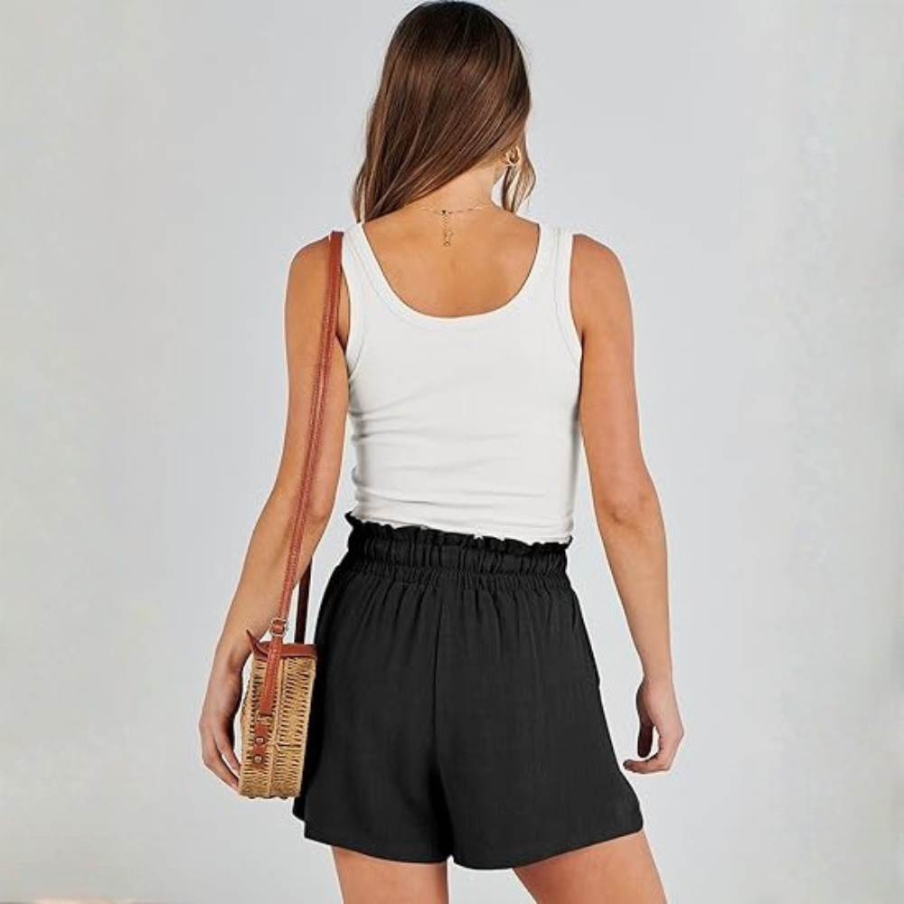 High Waist Wide  Drawstring Linen Shorts For Women