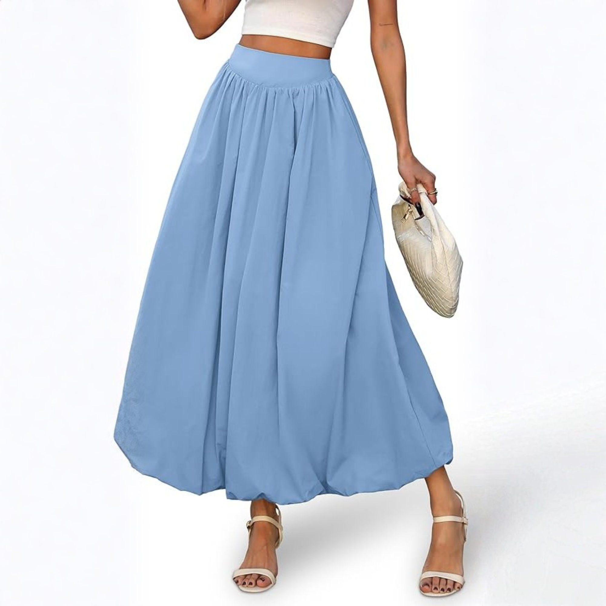 Flowy Bubble Style Maxi Skirt With Elastic For Women
