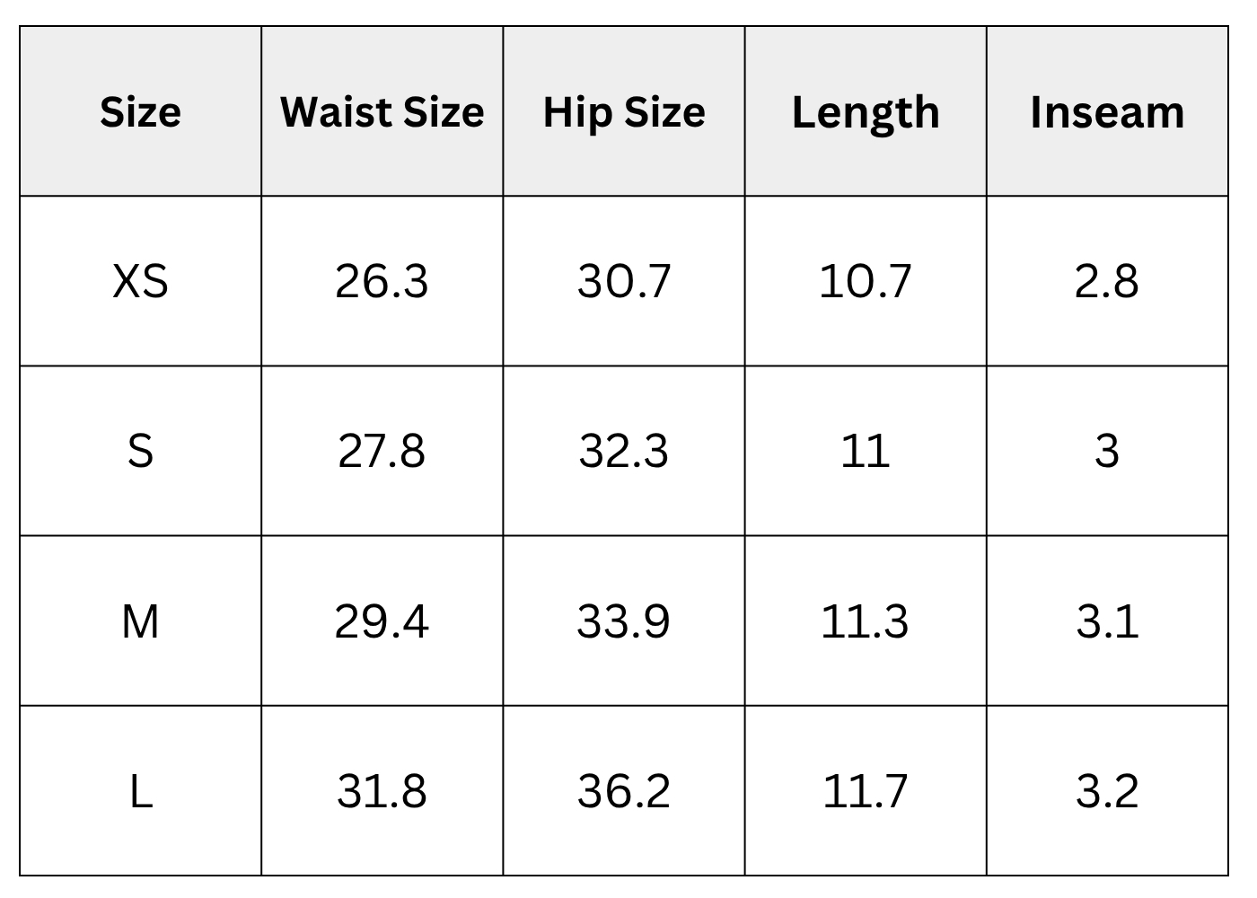 Size Chart