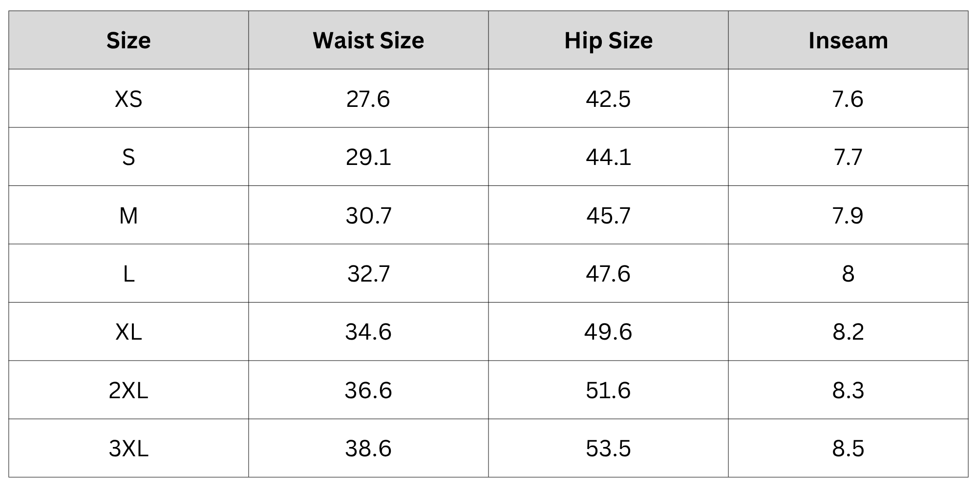 Size Chart