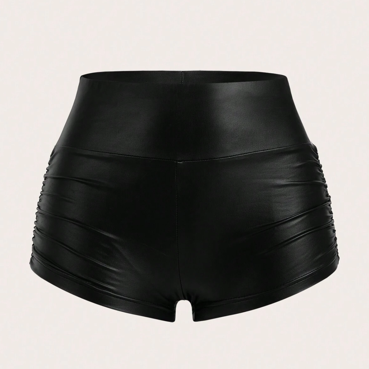 Casual Fitted Ruched Leather Shorts For Women