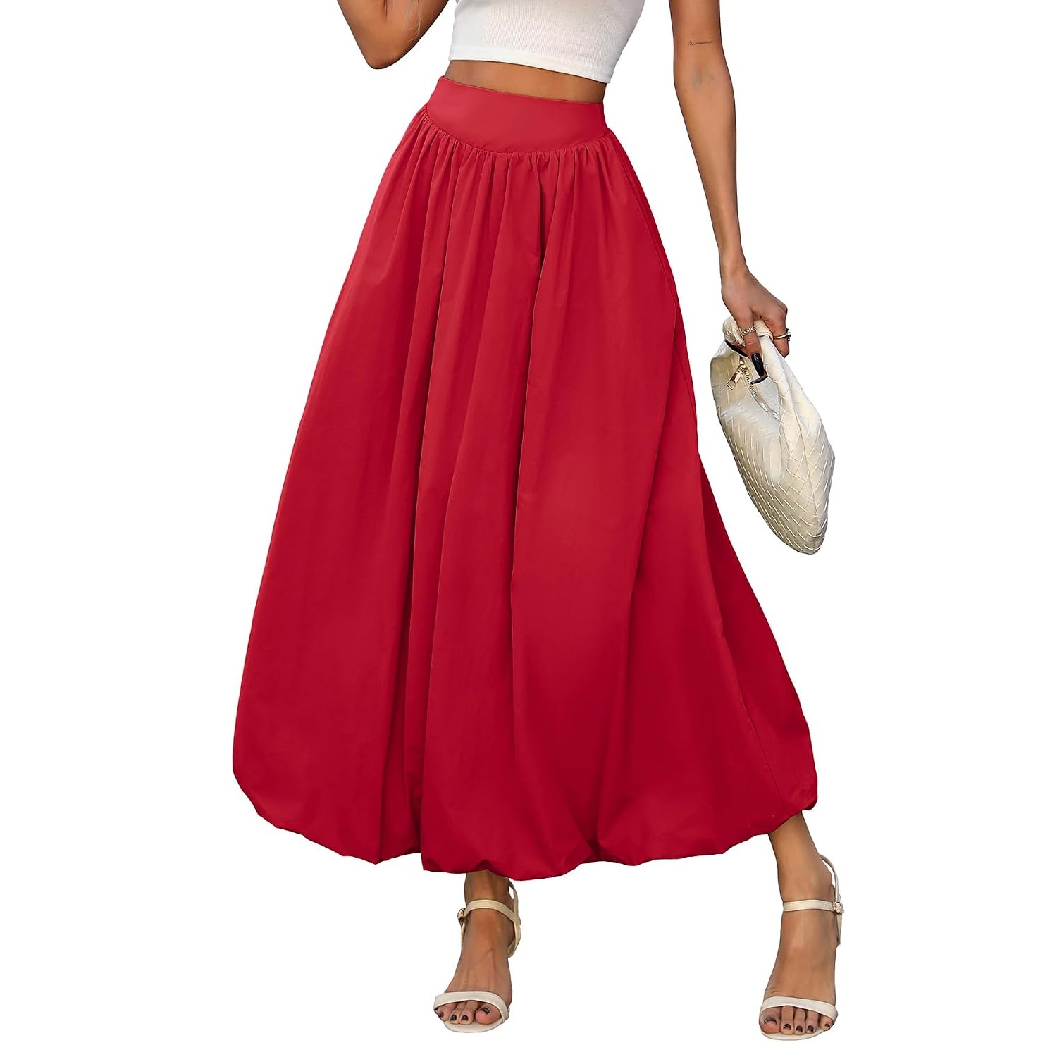 Flowy Bubble Style Maxi Skirt With Elastic For Women
