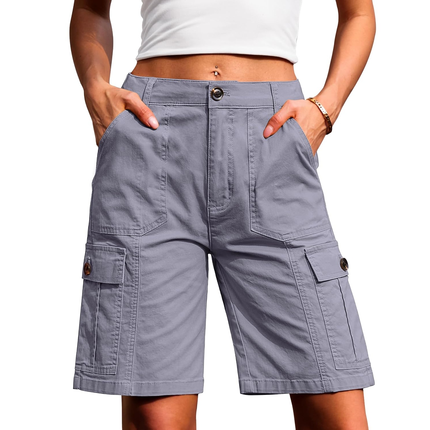 Casual Long Wide Cargo Length Shorts For Women