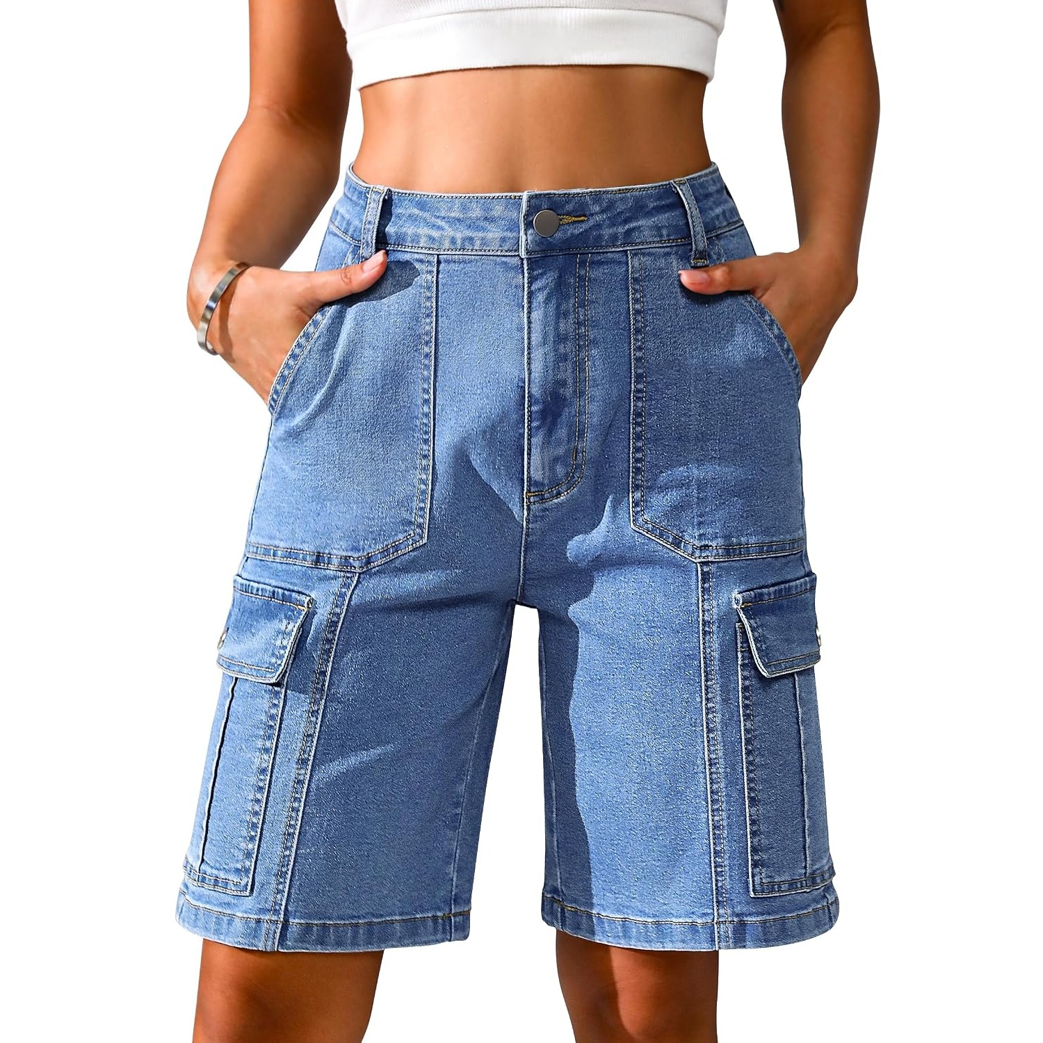 Casual Long Wide Cargo Length Shorts For Women