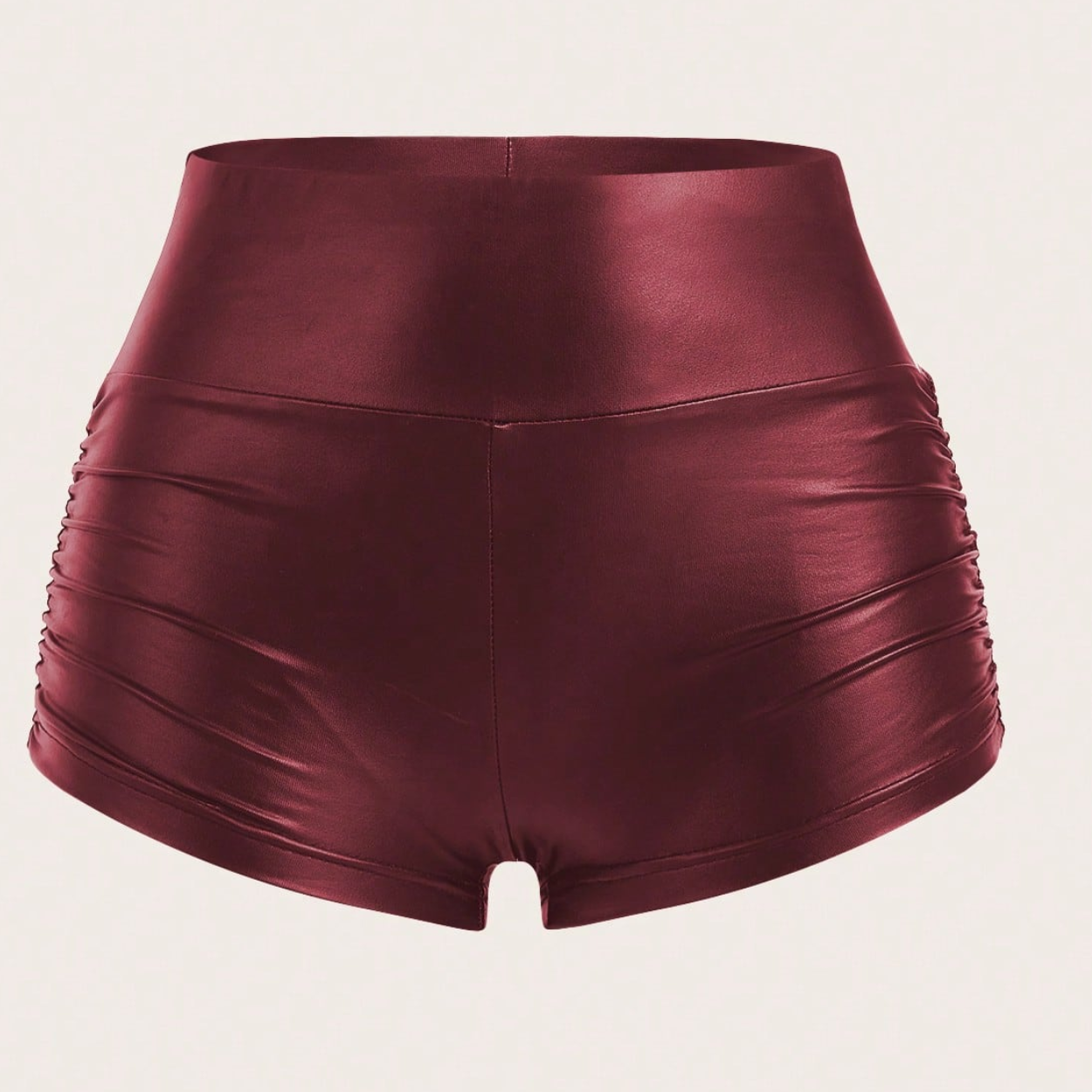 Casual Fitted Ruched Leather Shorts For Women