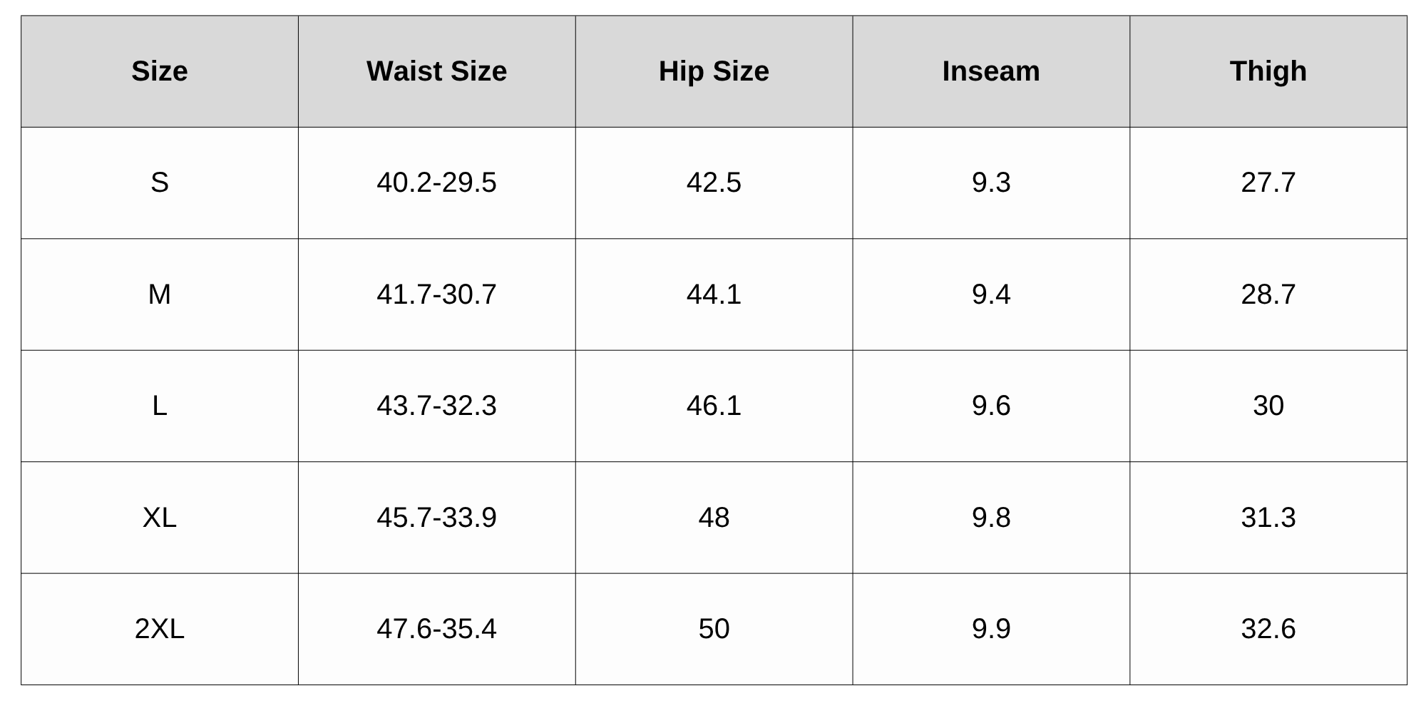 Size Chart