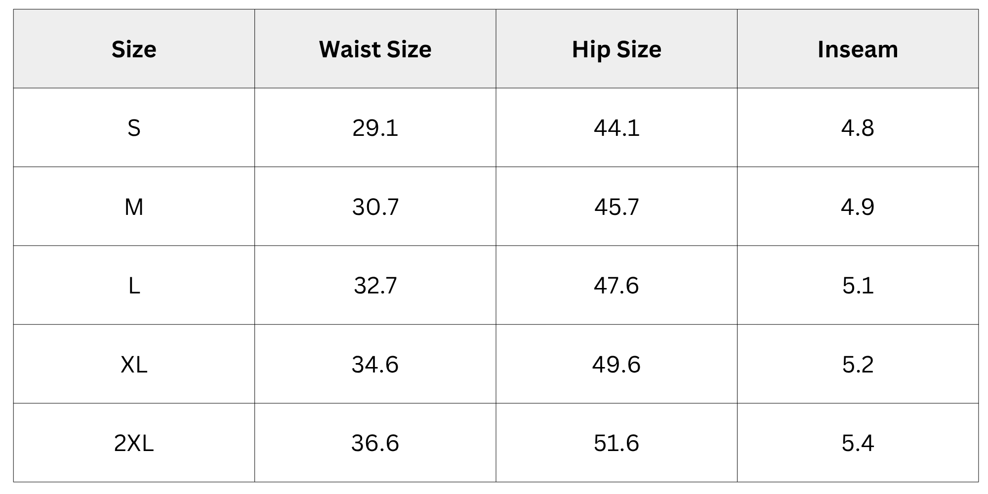 Size Chart