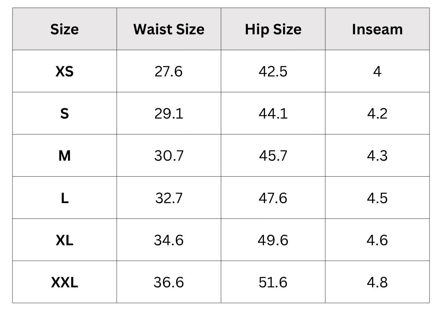 Size Chart