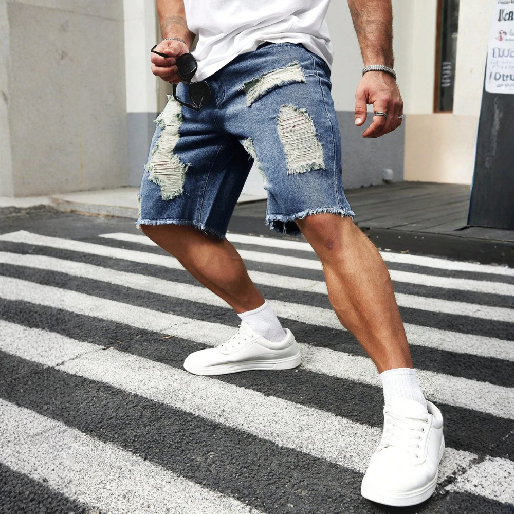 Men’s Distressed Denim Shorts Casual Street Style