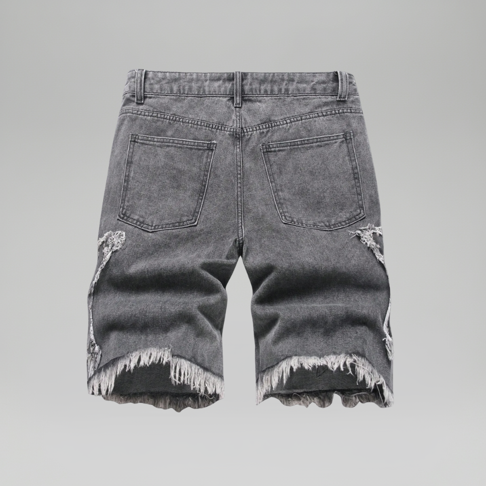 Men’s Distressed Wide Leg Denim Shorts Streetwear