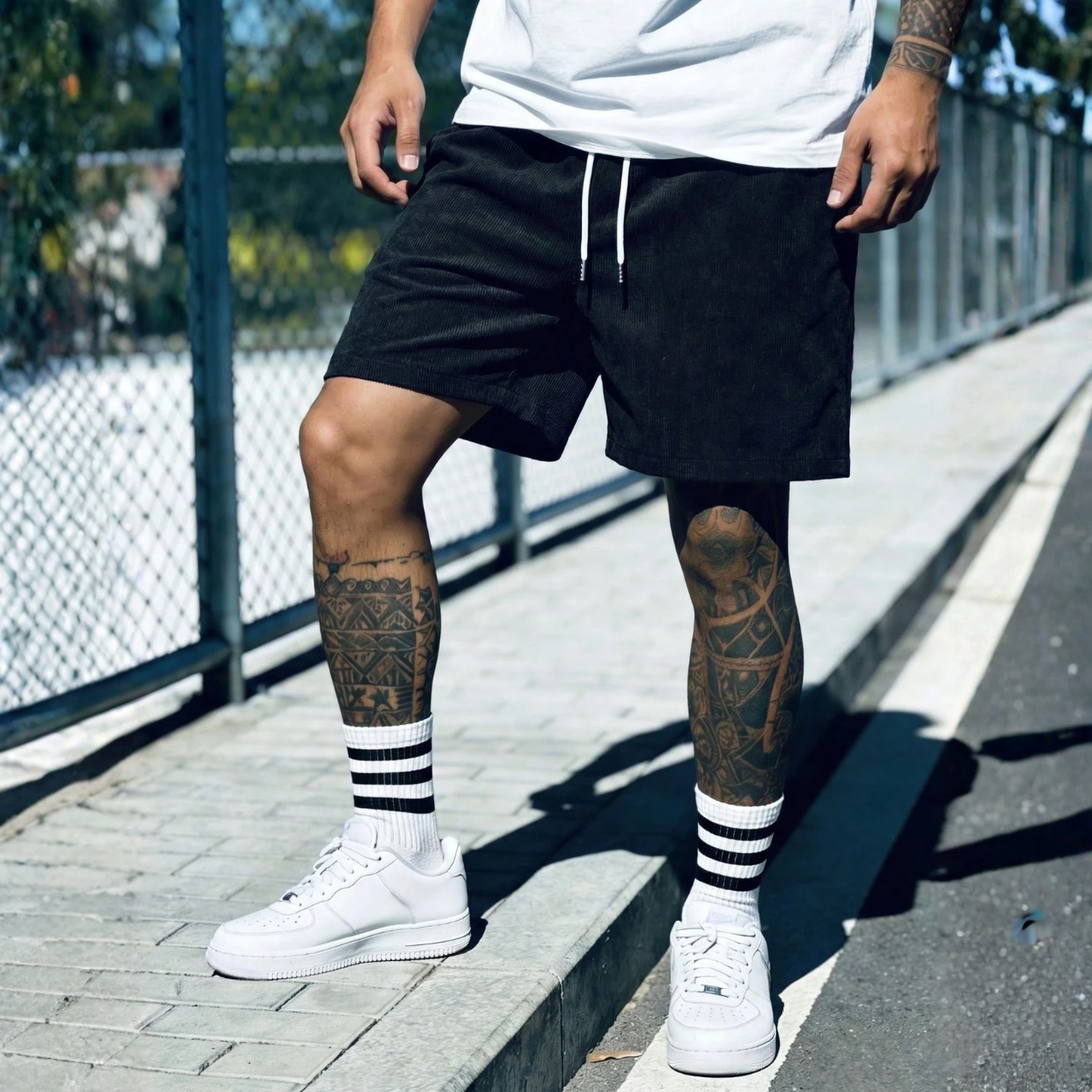 Retro Casual Drawstring Corduroy Shorts For Men