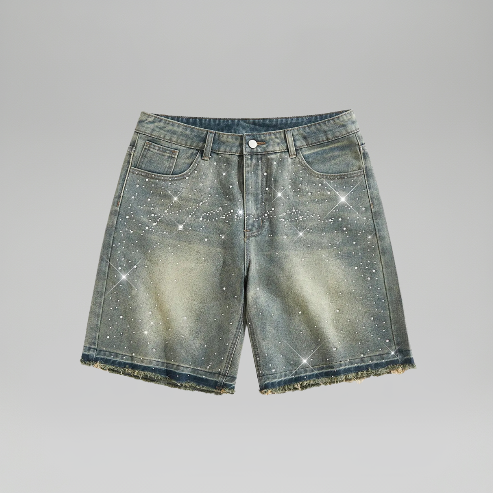 Men’s Rhinestone Decor Denim Shorts Casual Summer