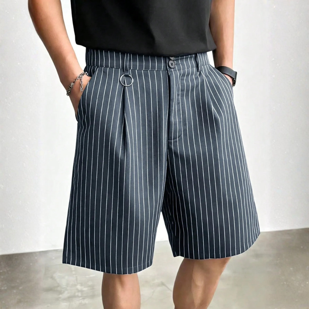 Men’s Striped Pleated Loose Fit Casual Shorts