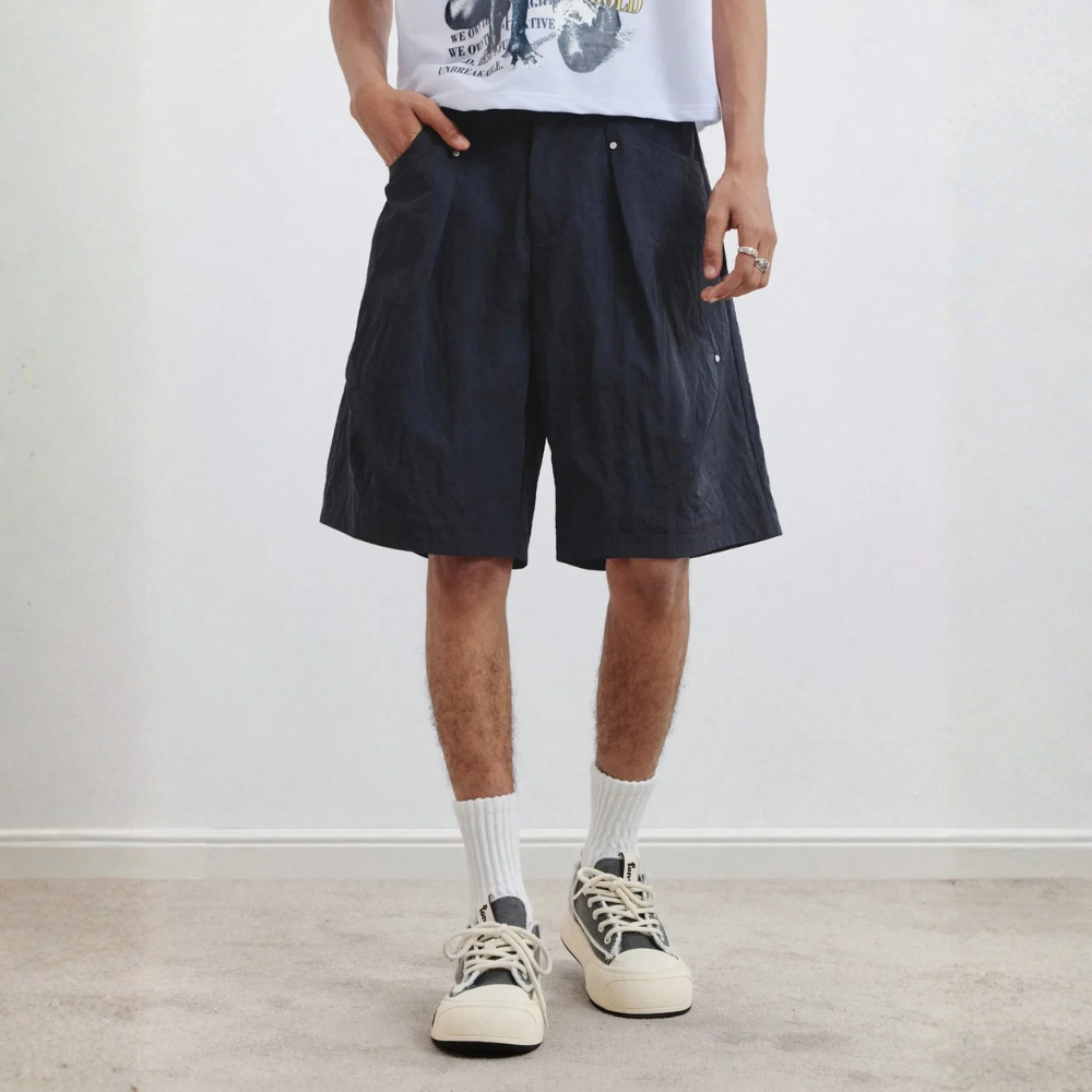 Men’s Striped Pleated Loose Fit Casual Shorts