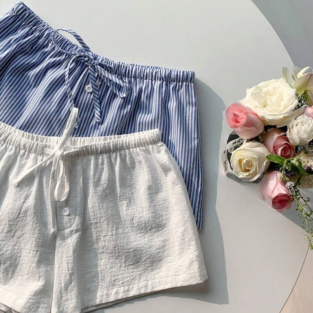 Pack Of 2 Striped Linen Shorts For Women