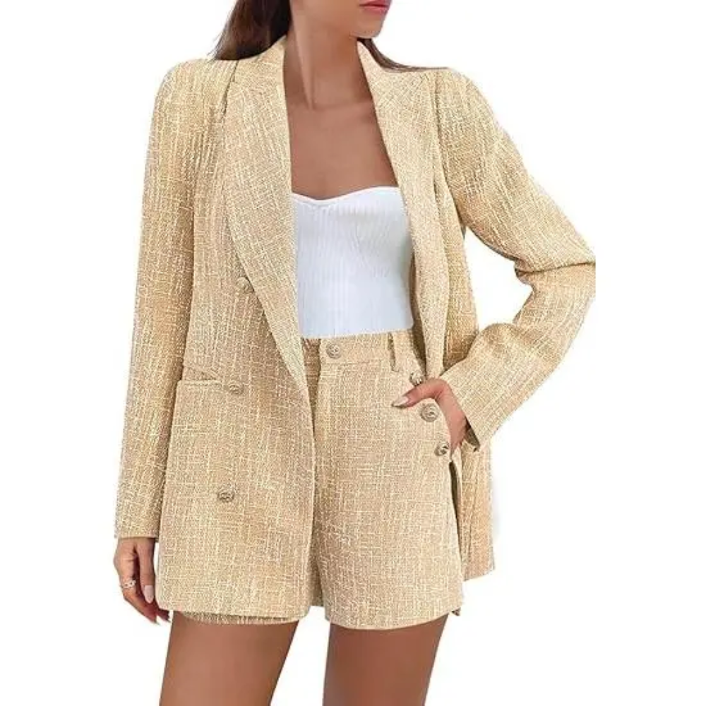 Tweed Blazer Shorts Suit Set