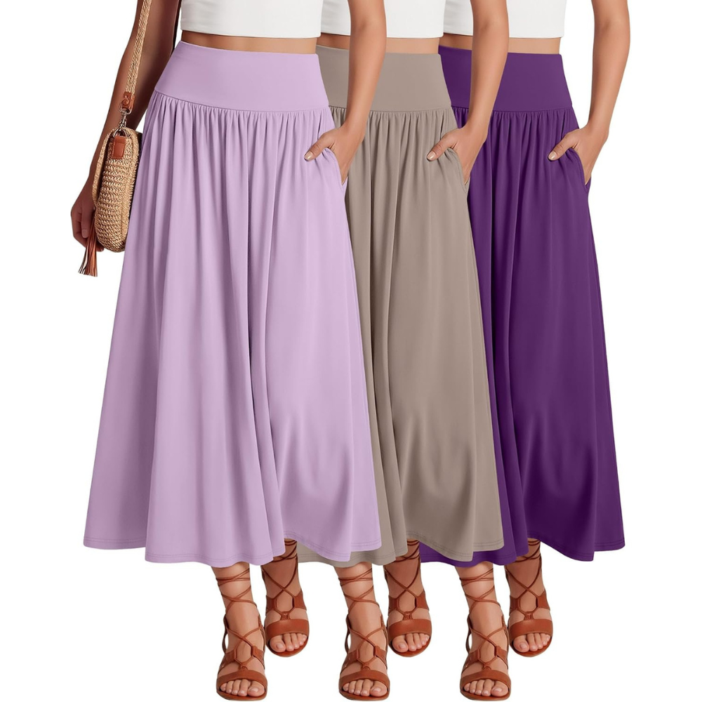 Pack Of 3 Casual Pleated Summer Length A Line Skirts For Women