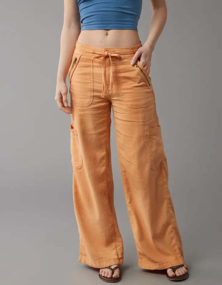 Wide Length Linen Blend Cargo Pants