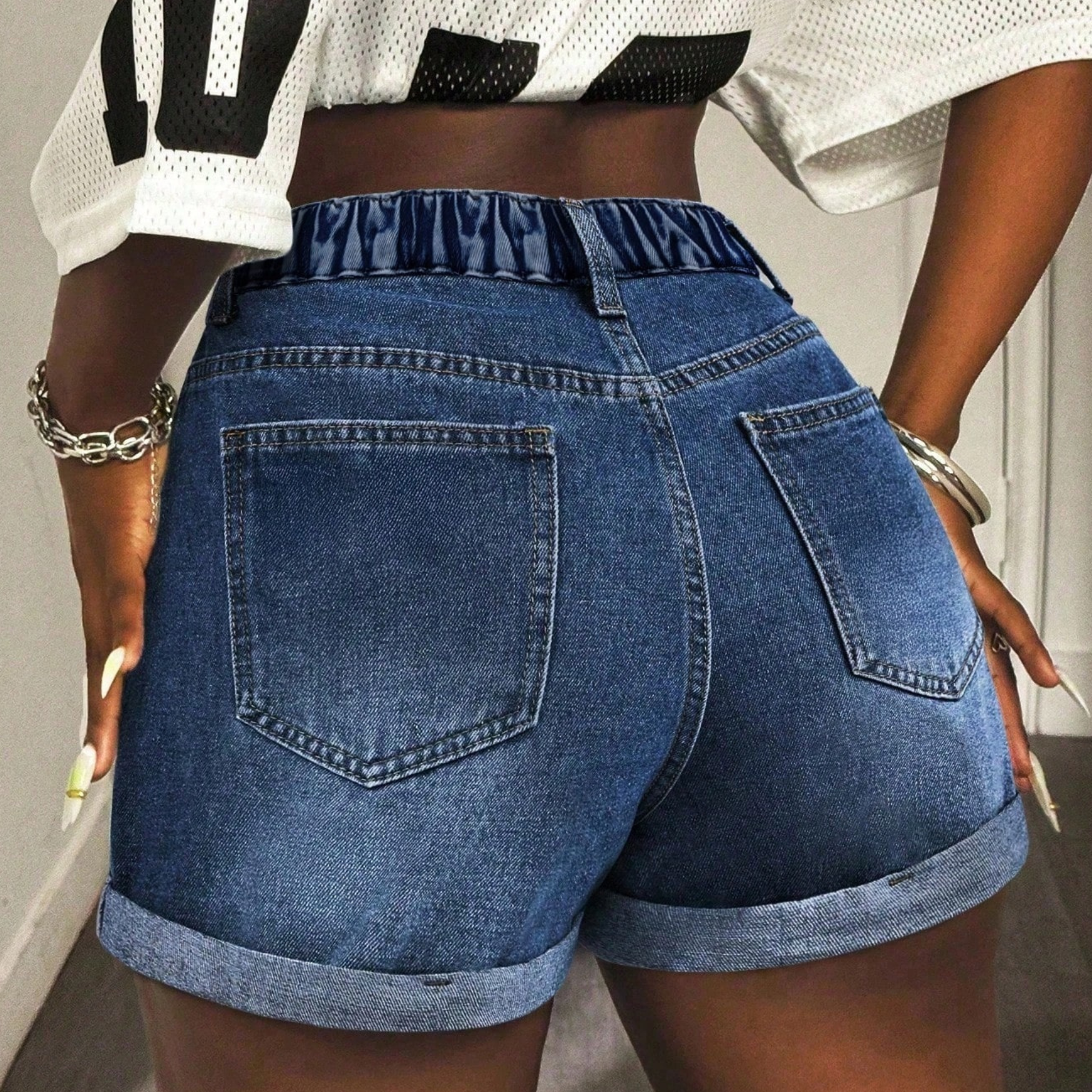 Cuffed Casual Versatile Denim Shorts For Women