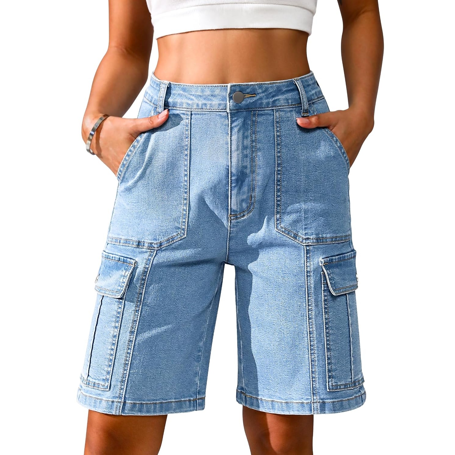 Casual Long Wide Cargo Length Shorts For Women