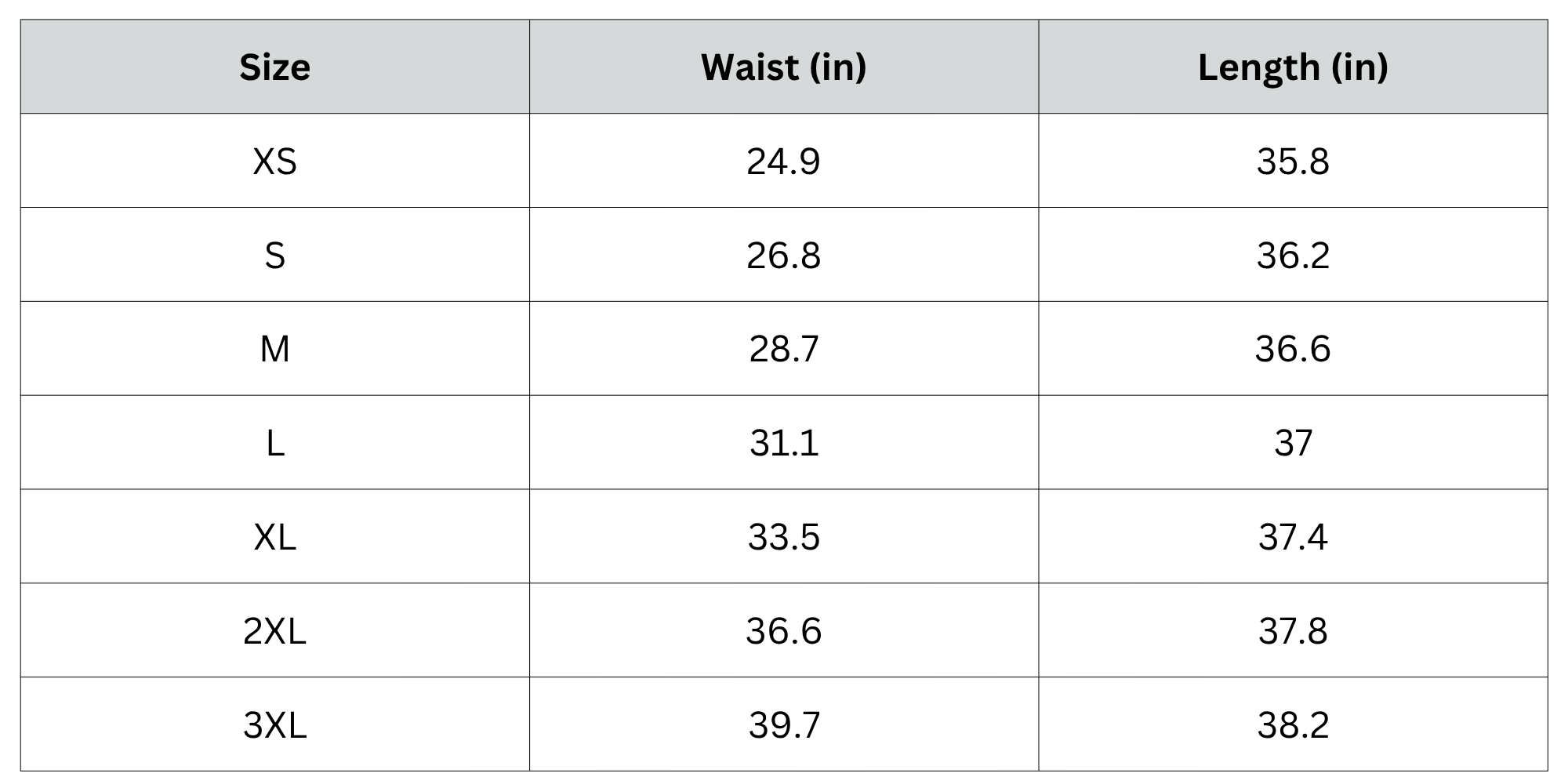 Size Chart