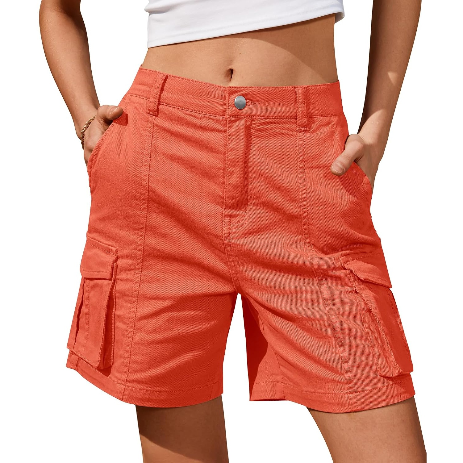 Casual Loose Cargo Length Bermuda Fit Shorts With Pockets For Women