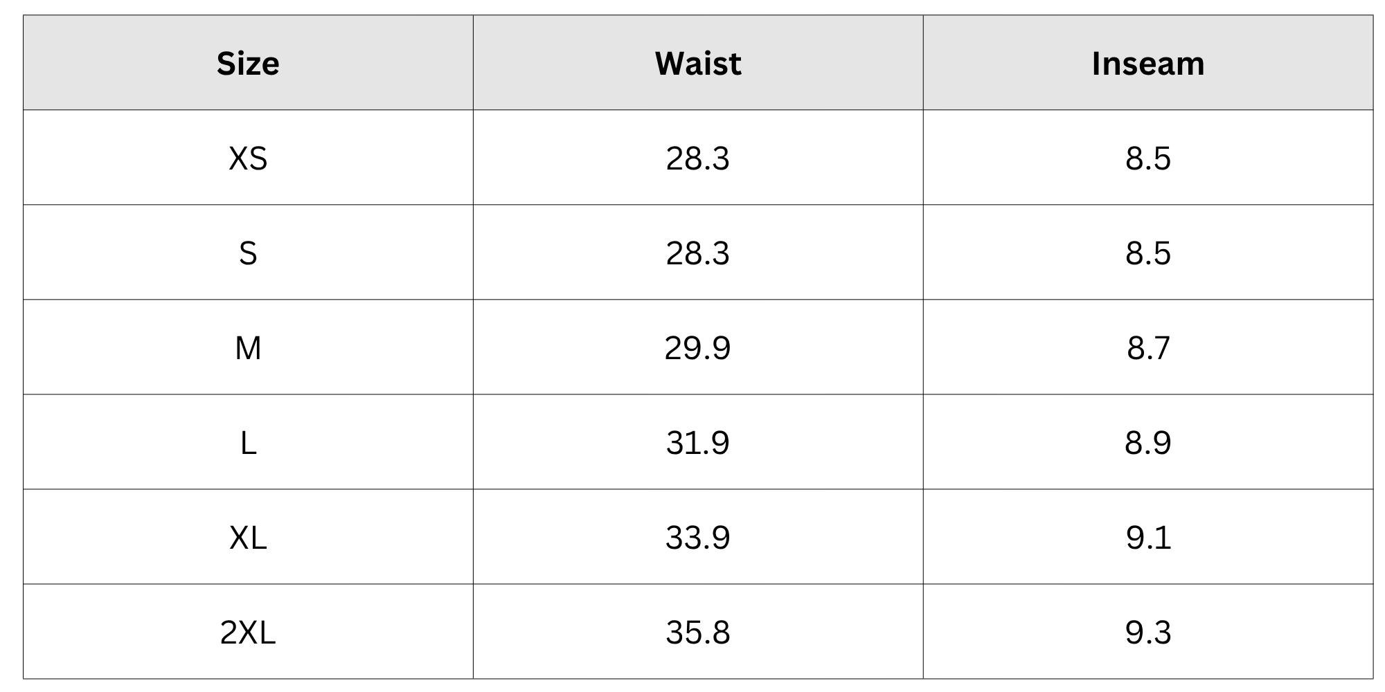 Size Chart
