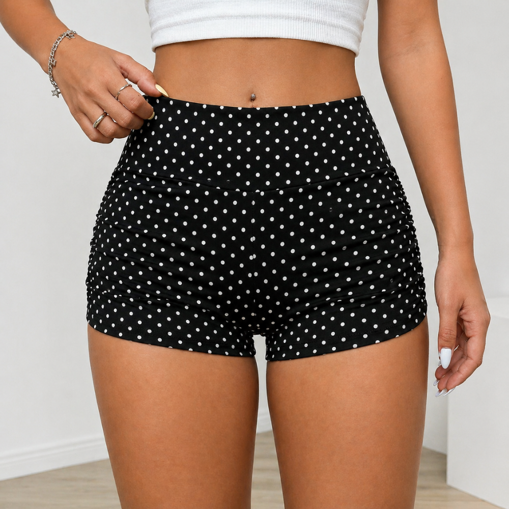 Solid And Color Pleated Retro Cycling Shorts Suitable For Women