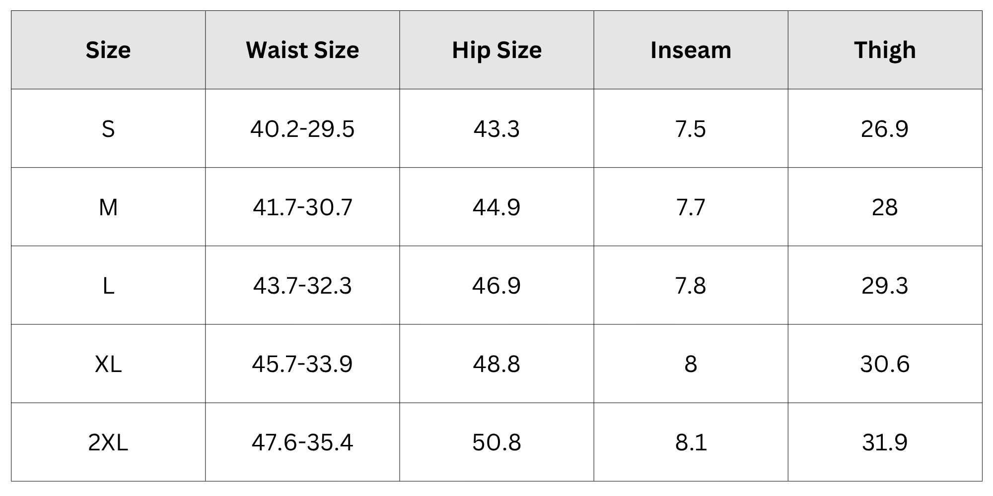 Size Chart