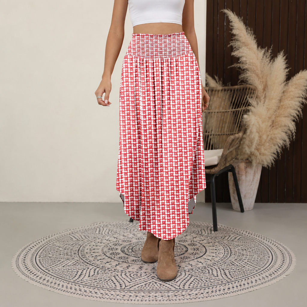 Summer Boho Floral Flowy Pleated Maxi Skirts With Pockets For Women