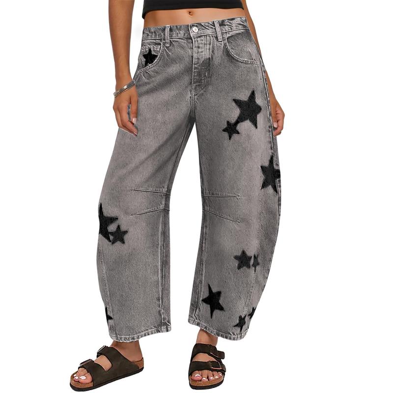 Casual Printed Horseshoe Jeans Y2k Loose Mid For Women