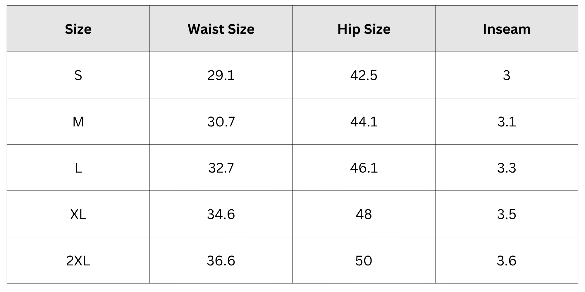 Size Chart