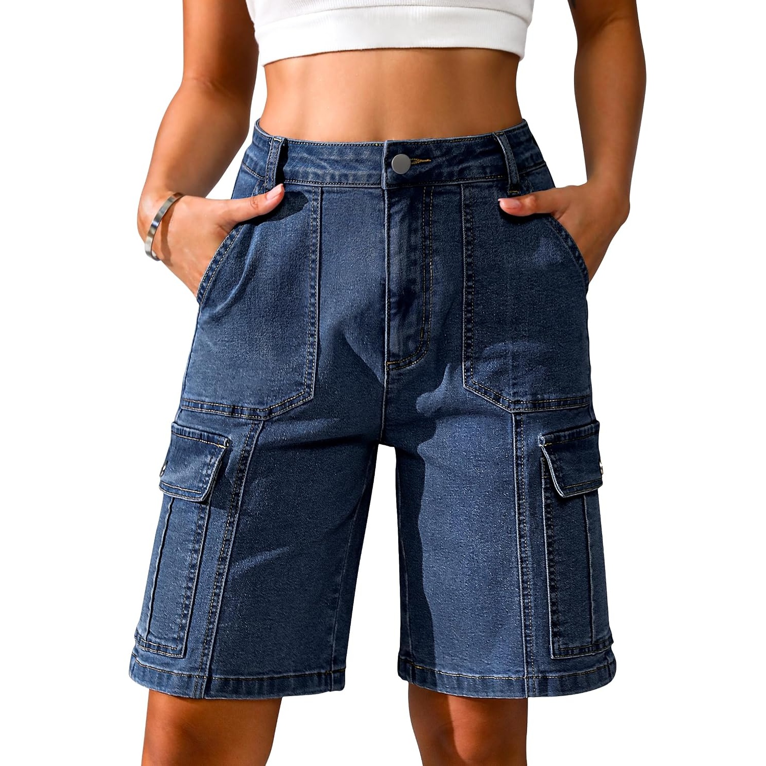 Casual Long Wide Cargo Length Shorts For Women