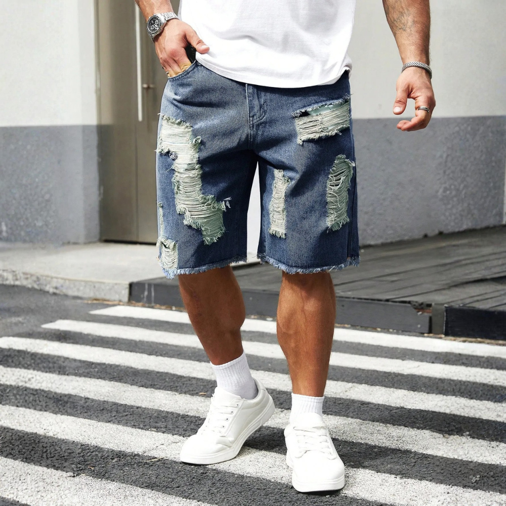 Men’s Distressed Denim Shorts Casual Street Style